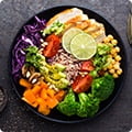 Overshot view of balanced meals.