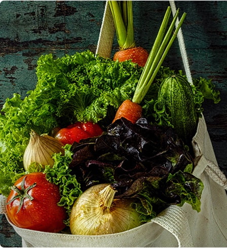 Légumes frais dans un sac en toile