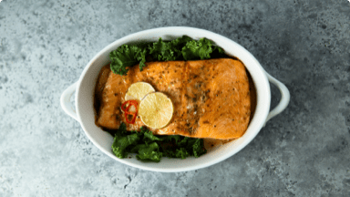 Cooked salmon in a dish. Cooked salmon in a dish.