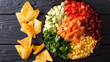 Colourful salad with shrimp in a bowl. Colourful salad with shrimp in a bowl.