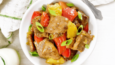 Spicy beef with oranges ready to be served. Spicy beef with oranges ready to be served.