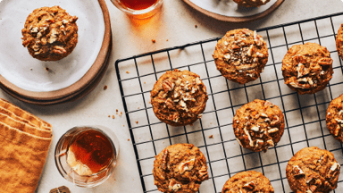 Sweet potato and chai spice muffins cooling on a wire rack ready to be eaten. Sweet potato and chai spice muffins cooling on a wire rack ready to be eaten.