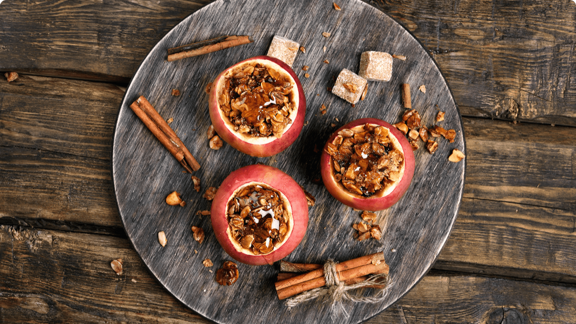 Stuffed apples on a plate. Stuffed apples on a plate.
