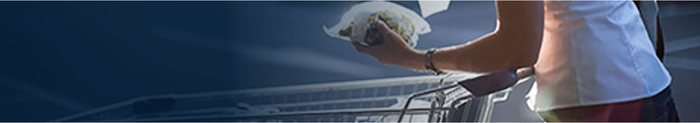 Shopper and grocery cart.
