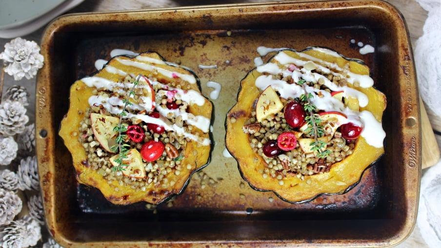 Wild rice & apple stuffed acorn squash